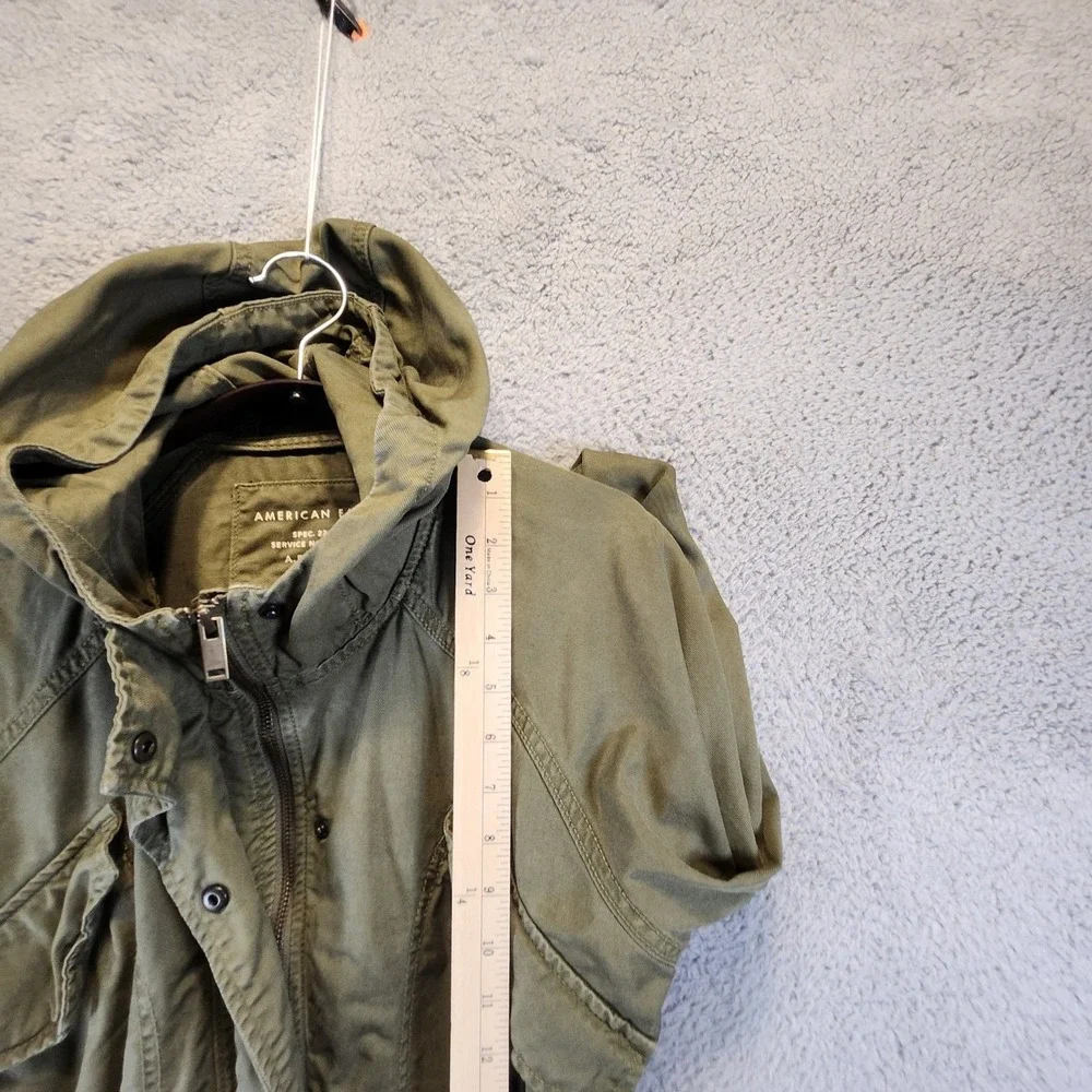 American Eagle Jacket Womens Small‎ Hooded Green Pockets Full Zip Snaps Utility